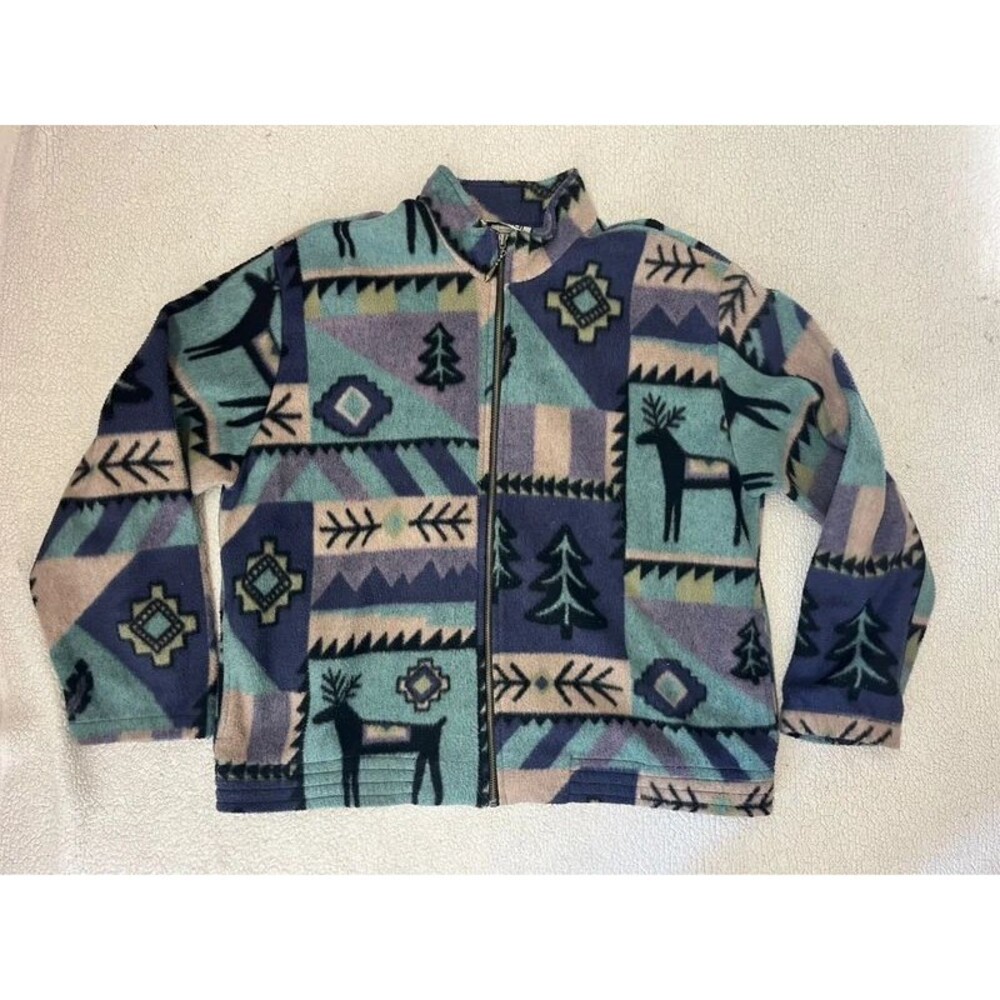 Vintage 90s Teddi Geometric Fleece Zip Up Jacket Large Womens